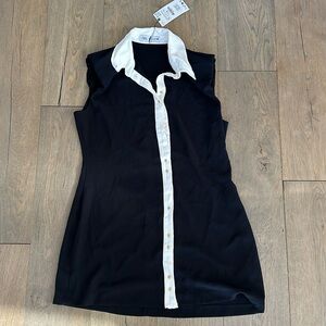 ZARA - WHITE COLLARED BLACK MINI DRESS WITH GOLD BUTTONS AND SHOULDER PADS